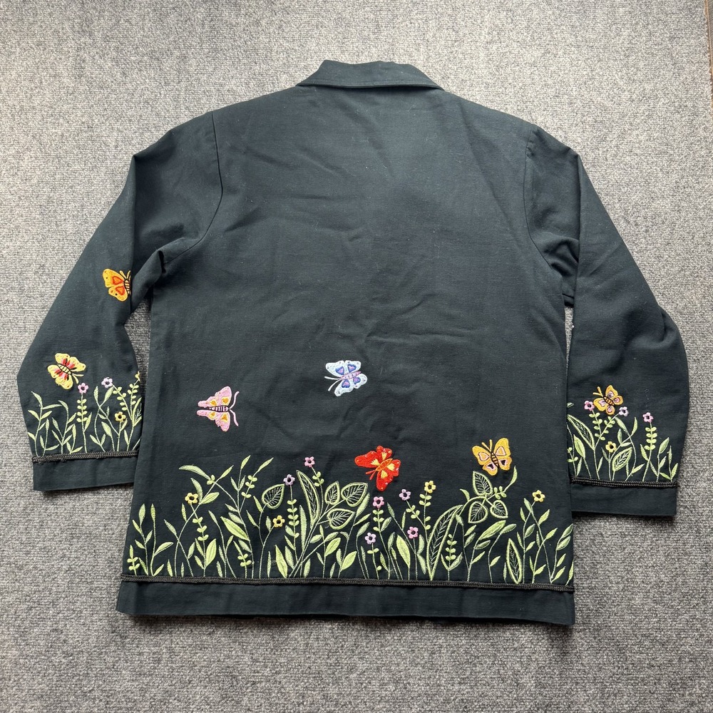 Quacker Factory Jacket Womens Large Floral Butterfly Embroidered Boho‎ Garden - Picture 2 of 9
